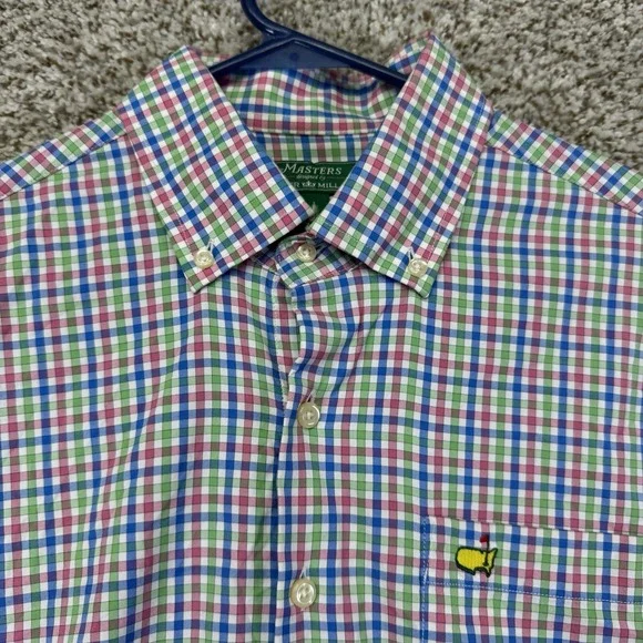 Masters Peter Millar Shirt Men L Long Sleeve Button Up Performance Stretch Nylon
